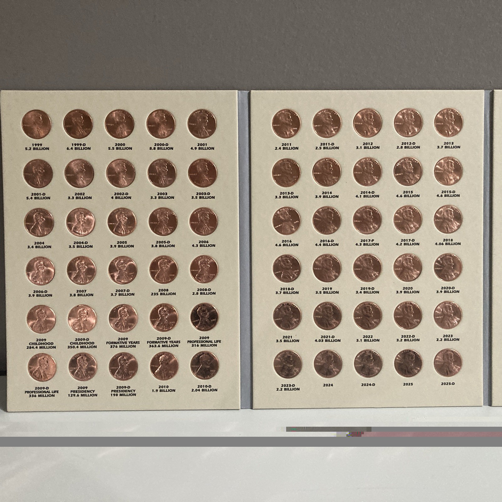 Lincoln Penny Set 1999-2025 P,D Collection 60 BU coins in keepsake Folder.
