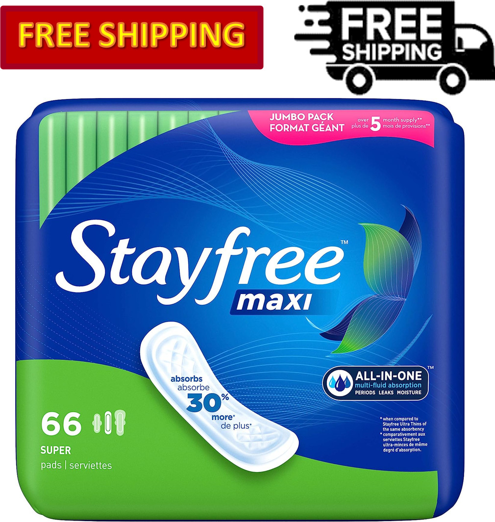 Stayfree Maxi Pads for Women, Super Protection Absorption - 66 Count