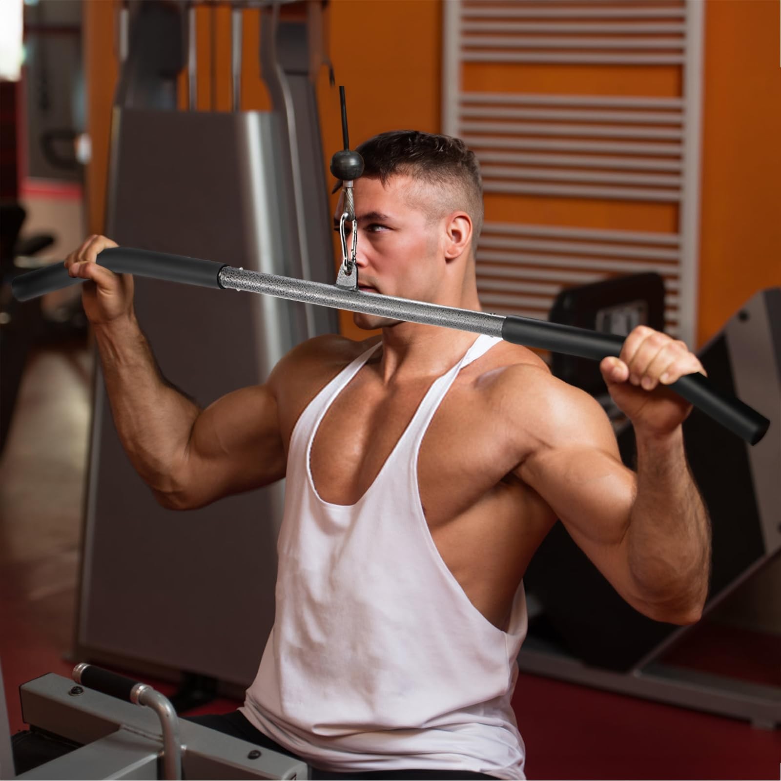 Mezchi 39"/99cm LAT Pull Down Attachments, LAT Pull Down Bar with Non-Slip Ha...