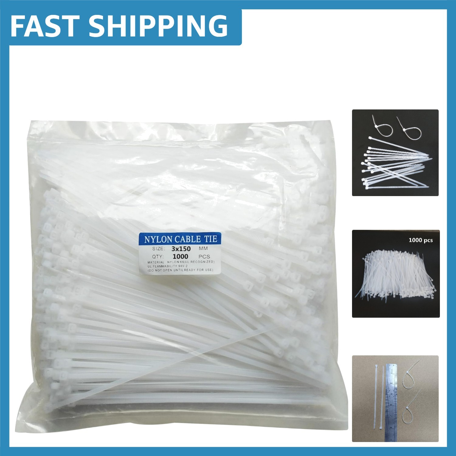 1000 Pcs 6 Inch Nylon Cable Ties - Heavy Duty with 18 LBS Tensile Strength