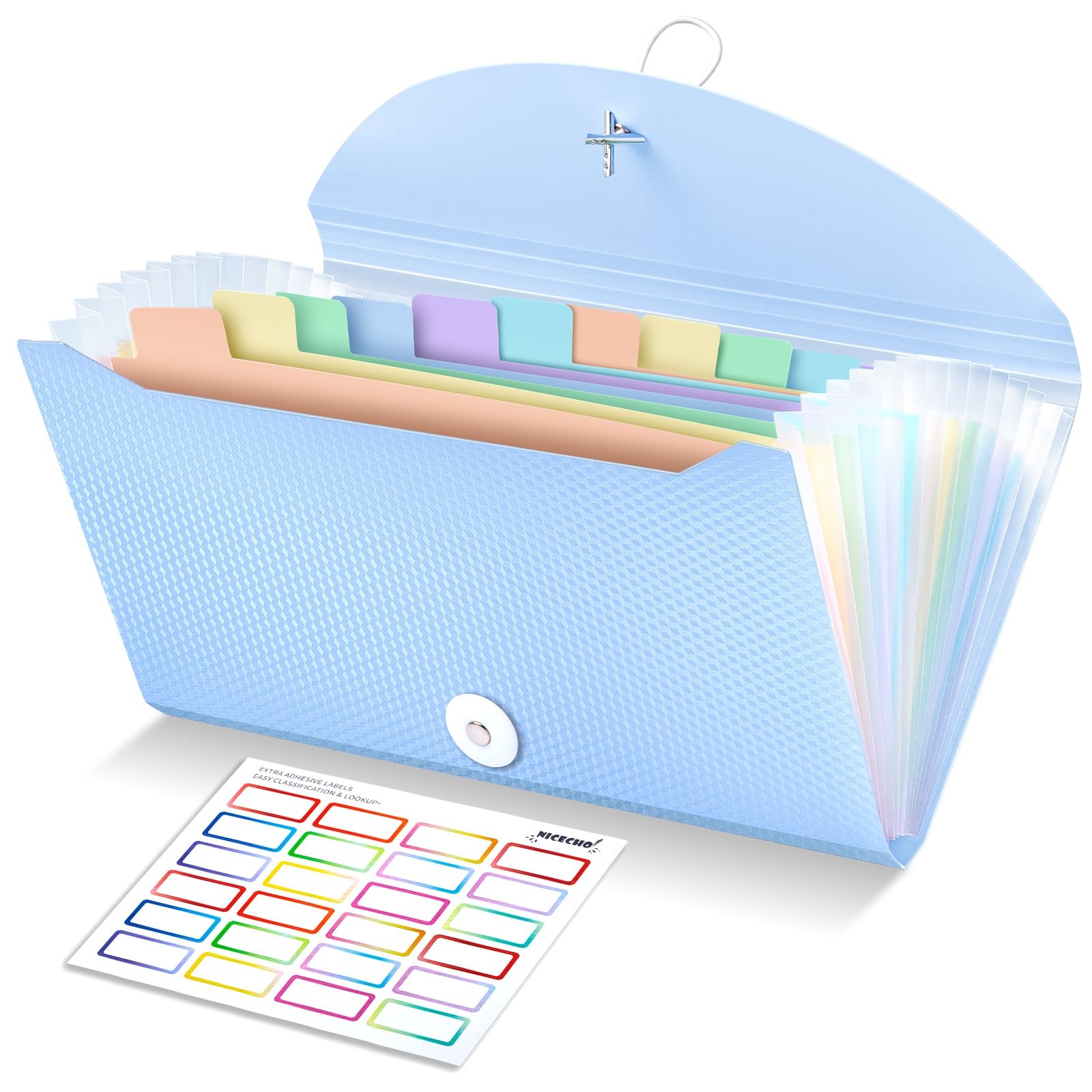 13 Pockets Receipt Coupon Small Accordion File Organizer with Labels Blue