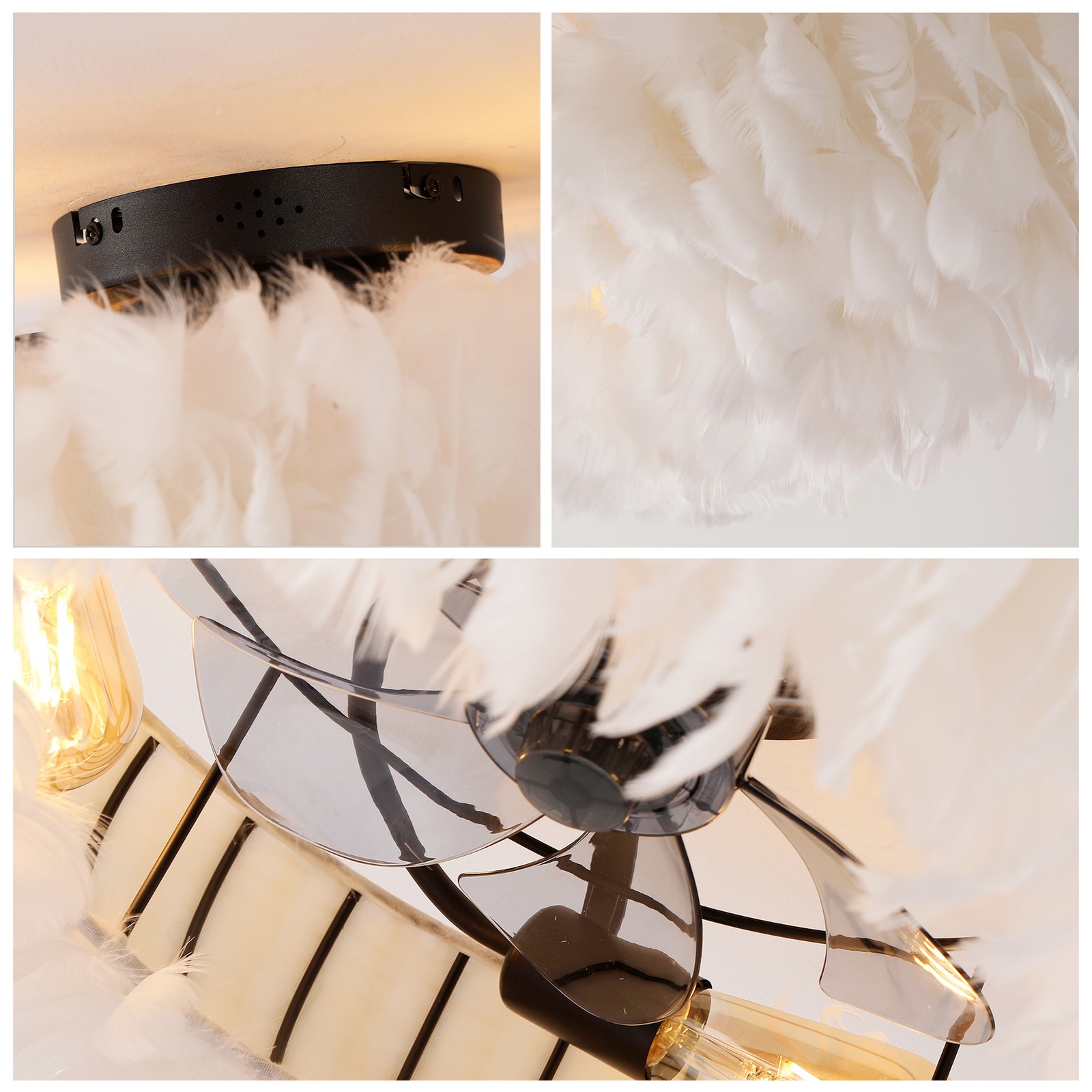 20" Feather-Dressed Caged Ceiling Fans with Remote, Flush Mount Ceiling Fan