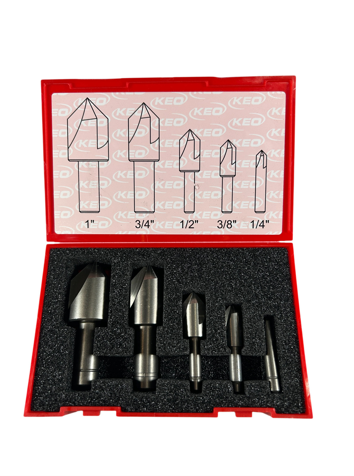 KEO 917-000-011 1/4" to 1" Dia 82° Angle 3 Flute 5-Piece Cobalt Countersink Set