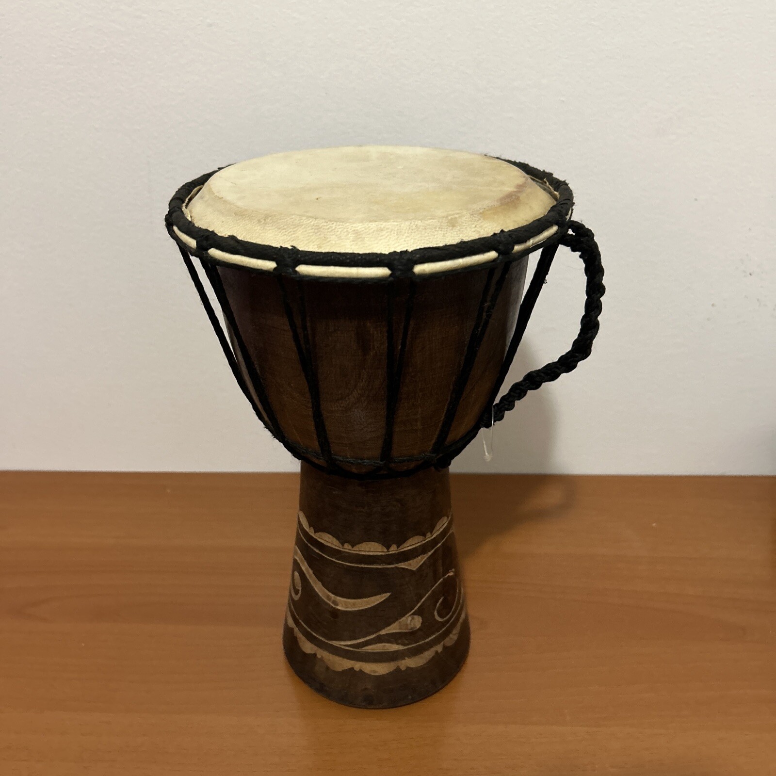 African Djembe Hand Drum  Wooden Tribal Drum - Hand Carved - 11. 4" X 7. 25"