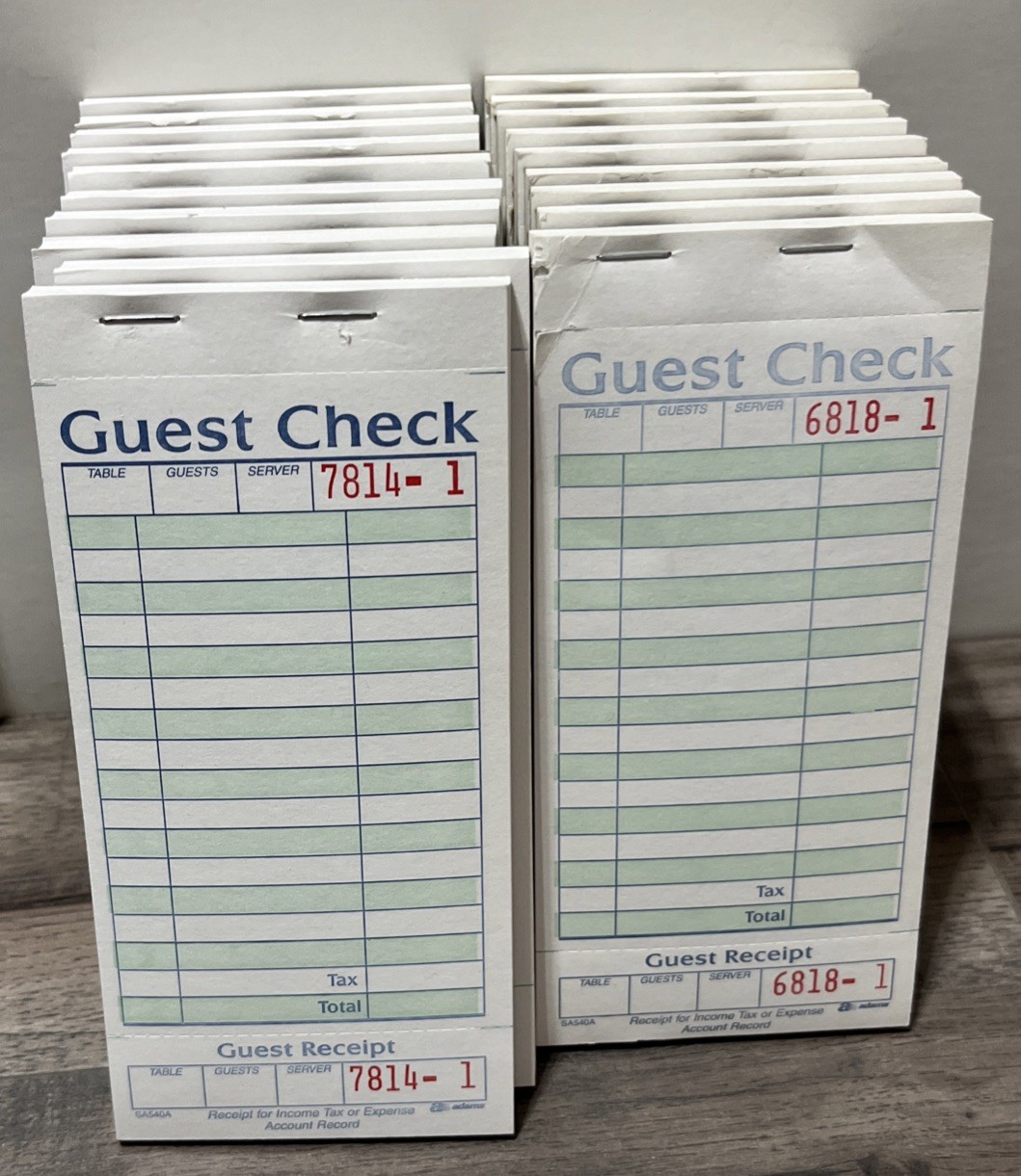 19 Books Adams 1-Part Guest Check w/ Stub 15 Line Ticket Cafe Thank You 950 ct