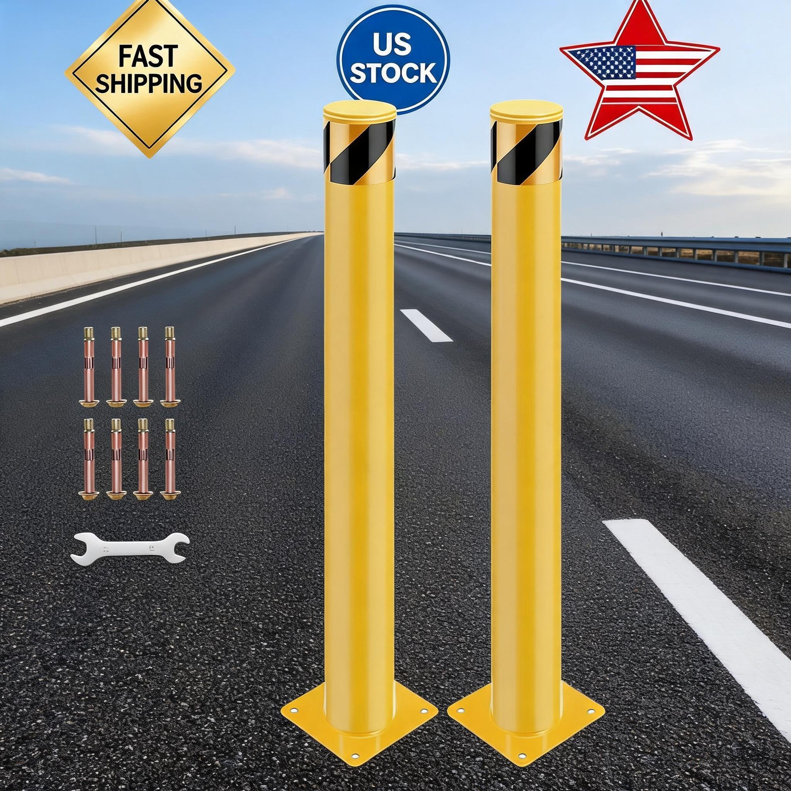 30 Inch Safety Bollard Post - 4.5 Inch Diameter Removable Steel Parking Bollards