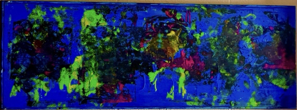 Abstract Original Painting on Large Canvas, Blue Green Red, Unframed Art