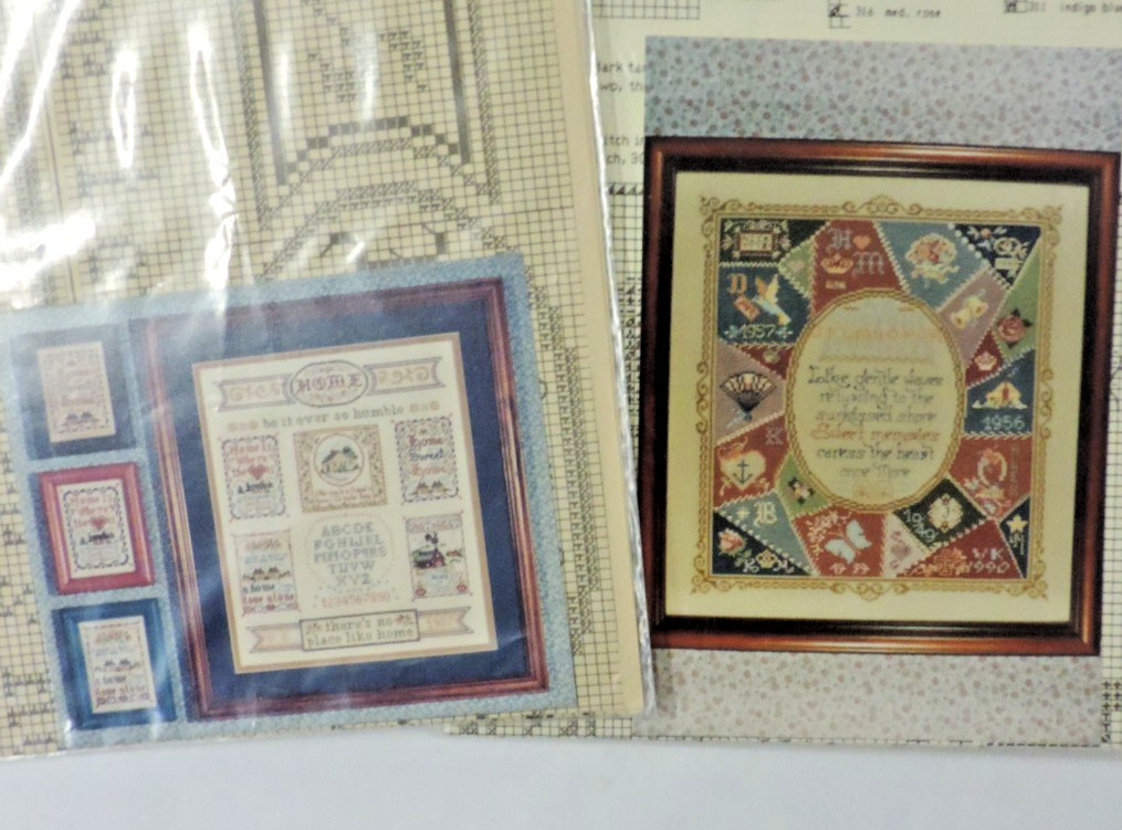 1990s 2 Heirloom Samplers No Place Like Home & Ocean/Sea Needlepoint