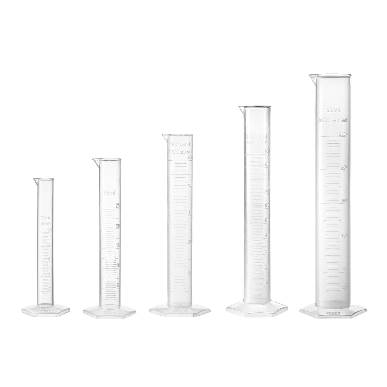 5in1 Set Measuring Cylinder,for DIY, Science Lab,10ml 25ml 50ml 100ml 250ml