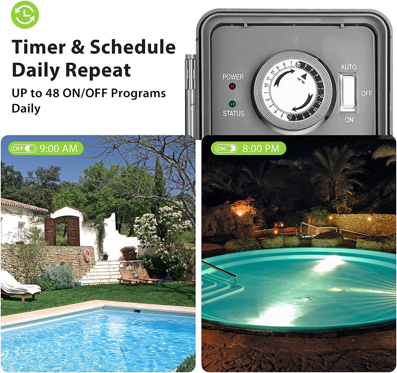 BN-LINK Pool Pump Timer Outdoor Timer Box, Heavy Duty 24Hr Programmable For Pool