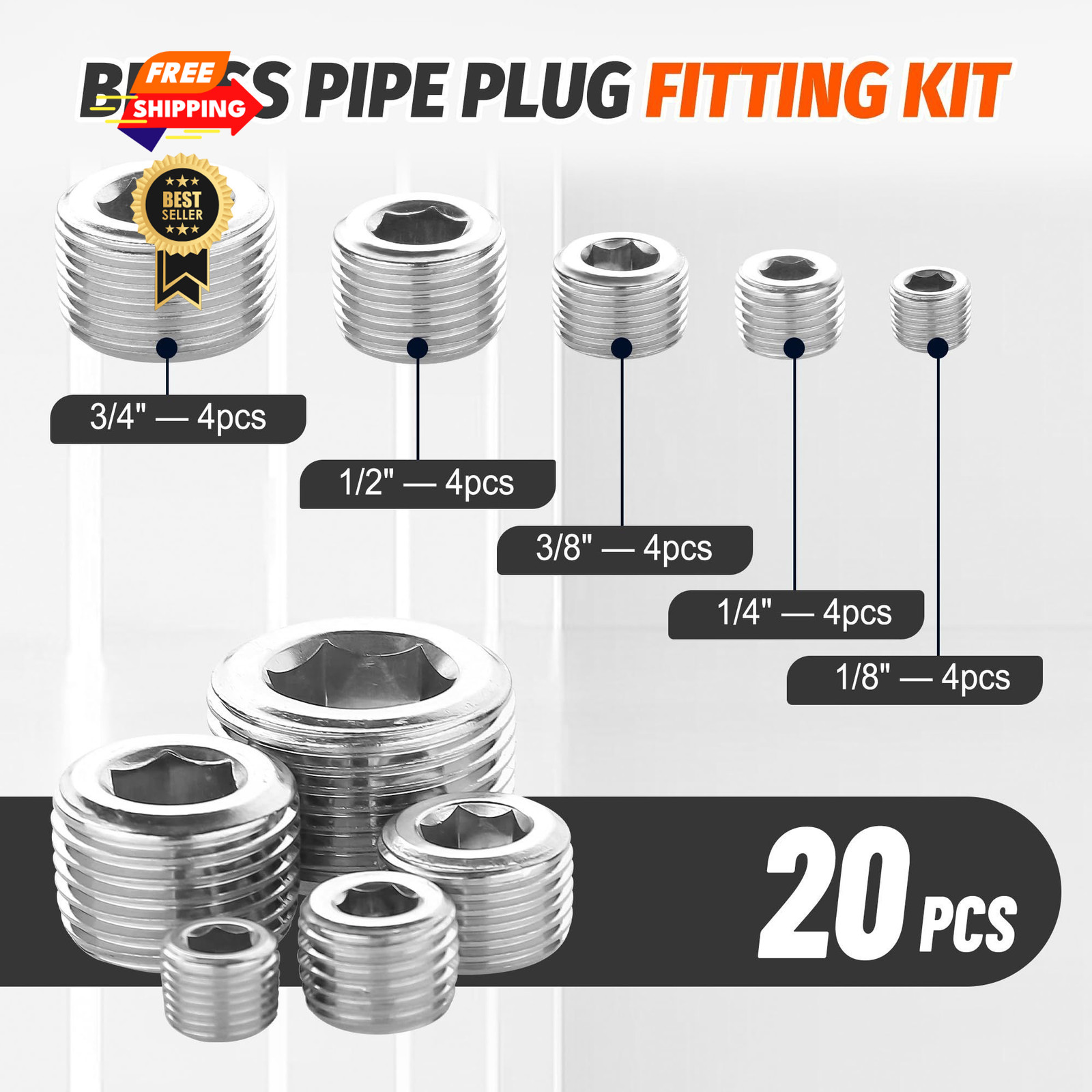 Ailbiuko 20 Pcs 304 Stainless Steel Pipe Plug Fitting Assortment Socket