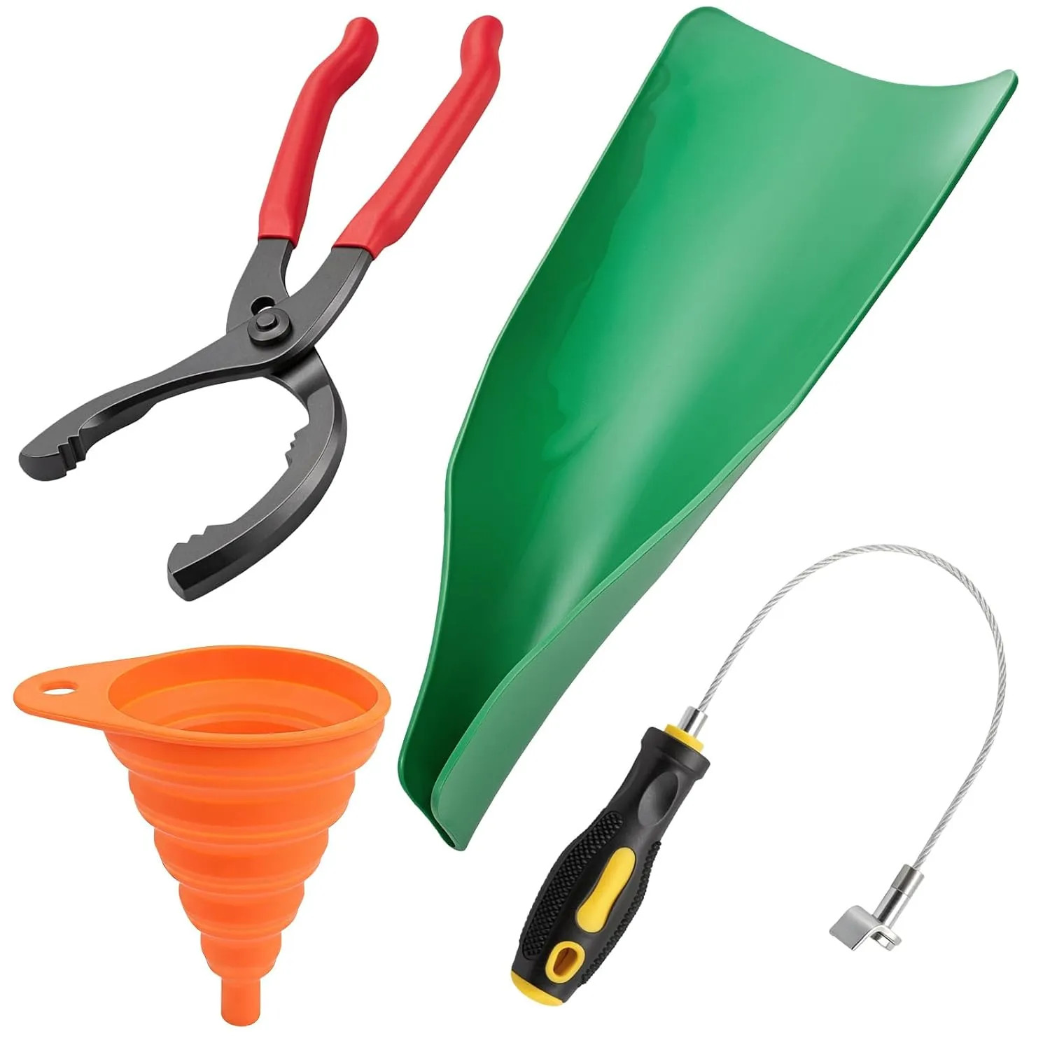 12 Inch Oil Filter Pliers Kit With Magnetic Drain Plug Tool And 2 Funnels Set