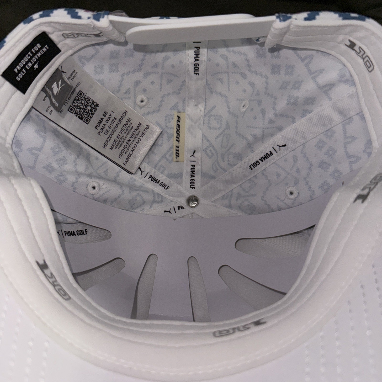 NWT PUMA Men's 5-Panel Tech Snapback Golf Hat Cap White/Glow Blue