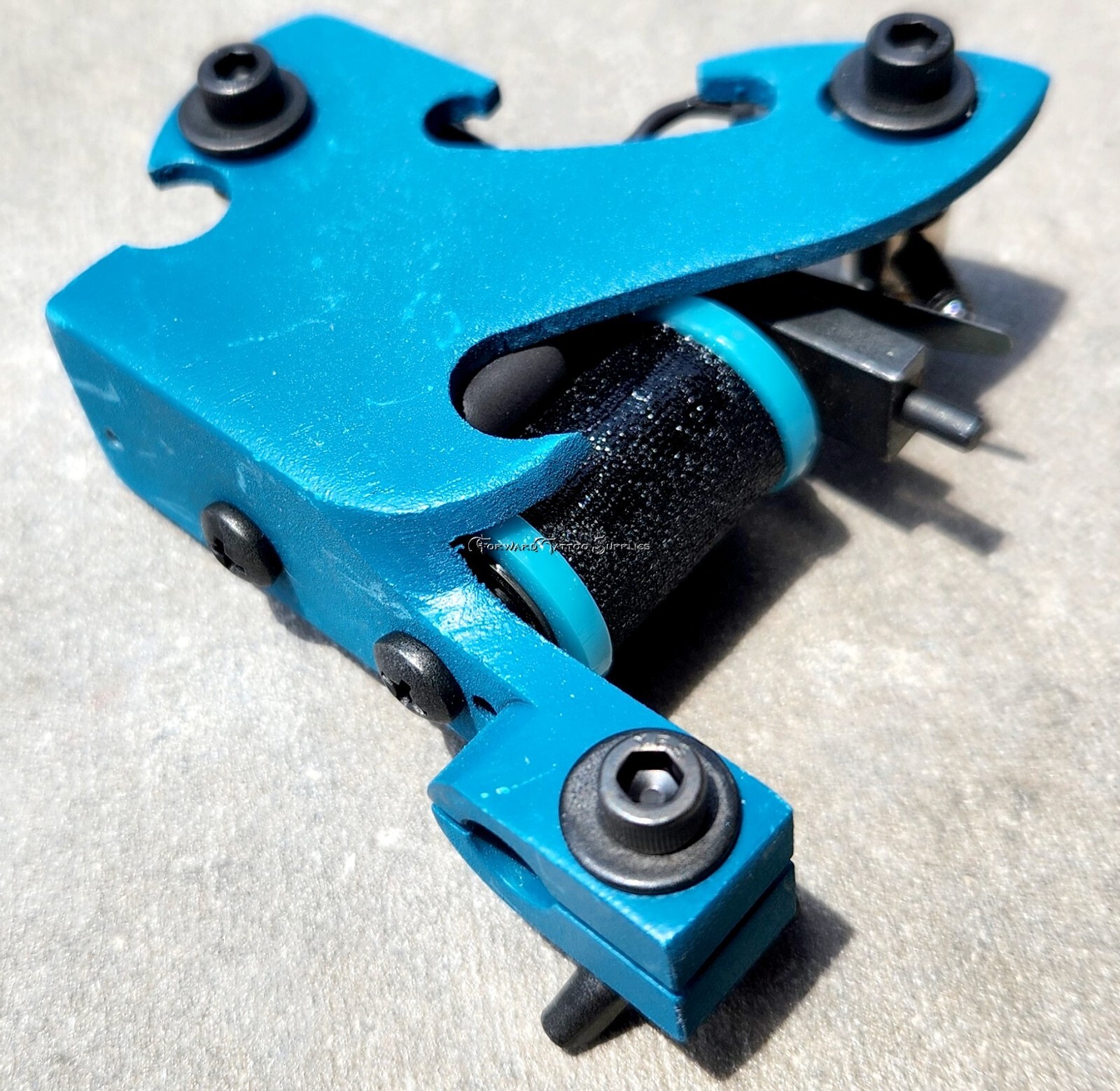 Teal Bio Shader Tattoo Machine Handmade Turquoise Black Coils Forward Tattoo USA