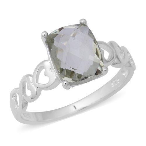 2.80ct Green Amethyst / Prasiolite Solitaire 925 Silver Ring - Sizes M N & O