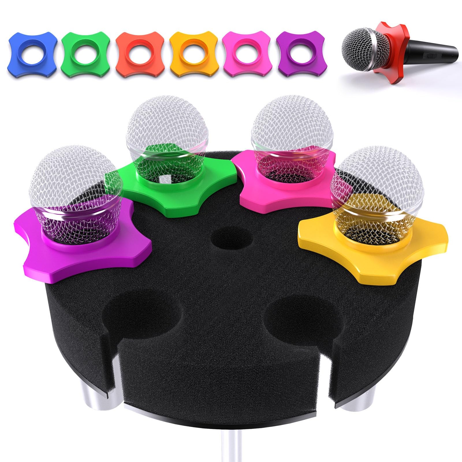 Aluminum Multi Microphone Holder Tray Stand Organizer Storage Fits 6 Mics