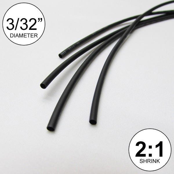 3/32" ID Black Heat Shrink Tube 2:1 ratio wrap (6x9" = 4 ft) inch/feet/to 2.5mm