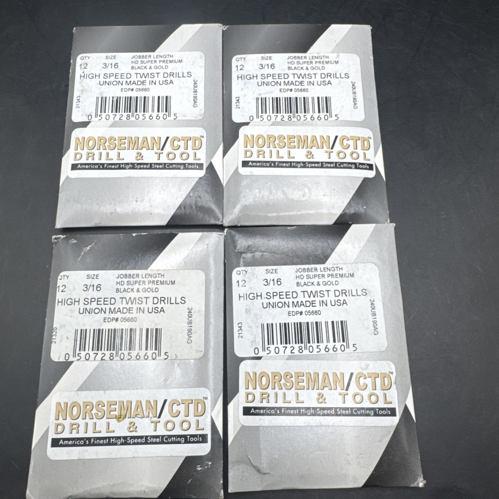 Norseman CTD 3/16” Drill Bits 12 Pack Black & Gold USA Jobber EDP 05660