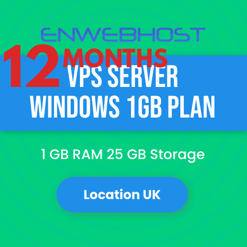 VPS Server Windows 1GB RAM Unmetered Transfer Location UK - 12 Months