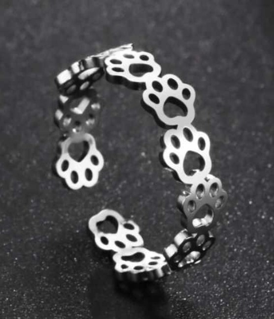 Skyrim Women's Soild  Adjustable Dog  Cat Paw  Ring Stainless Steel