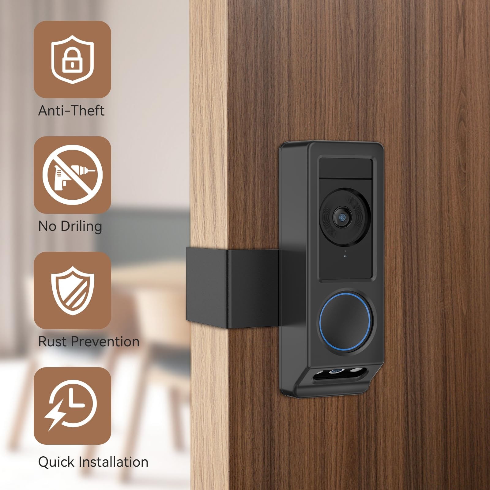 Anti-Theft Video Doorbell Mount for Eufy E340 Camera, No-Drill Black