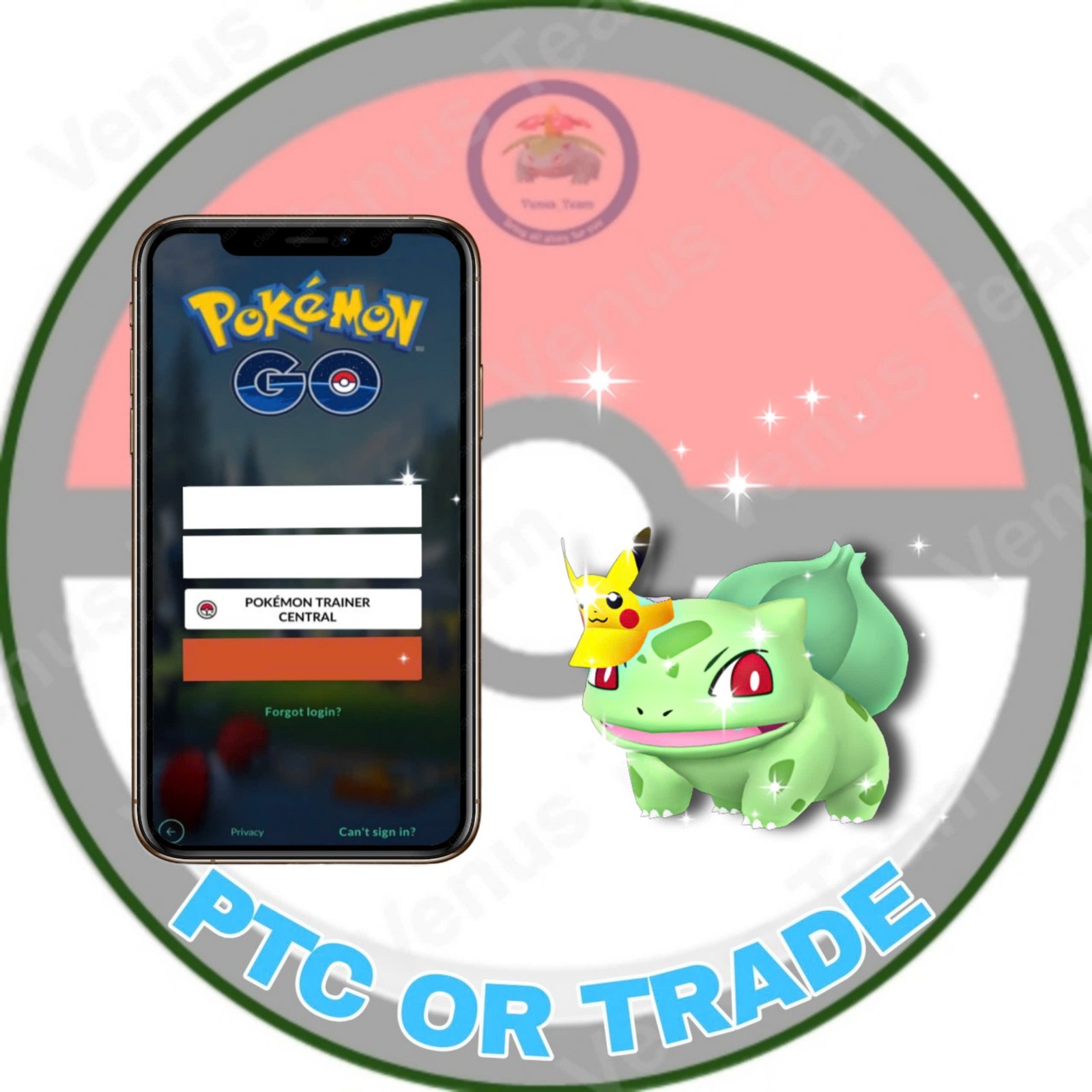 Pokémon Go - Shiny Bulbasaur Wearing Pikachu Visor - PTC Or Trade