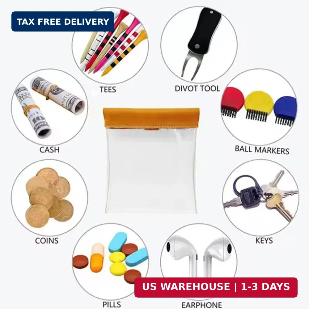 Golf Tee Pouch with Carabiner Hook Quick Release Closure PVC Clear Golfing Tee B