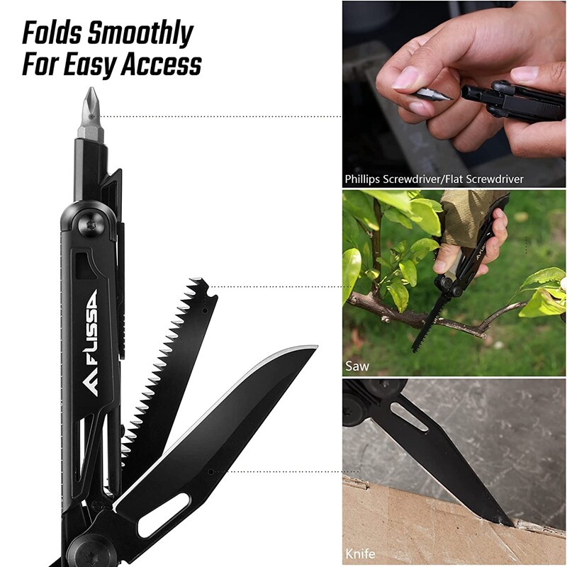 Flissa Multitool 16-in-1 Multitool Plier Folding Pocket Tool Bottle Opener Knife