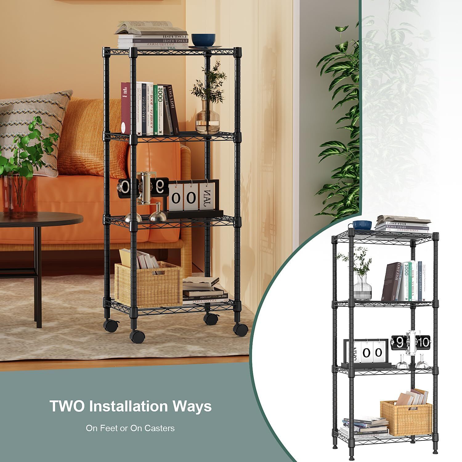 4 Tier Stackable Storage Kitchen Wire Shelves Steel Organizer Pantry Garage Rack