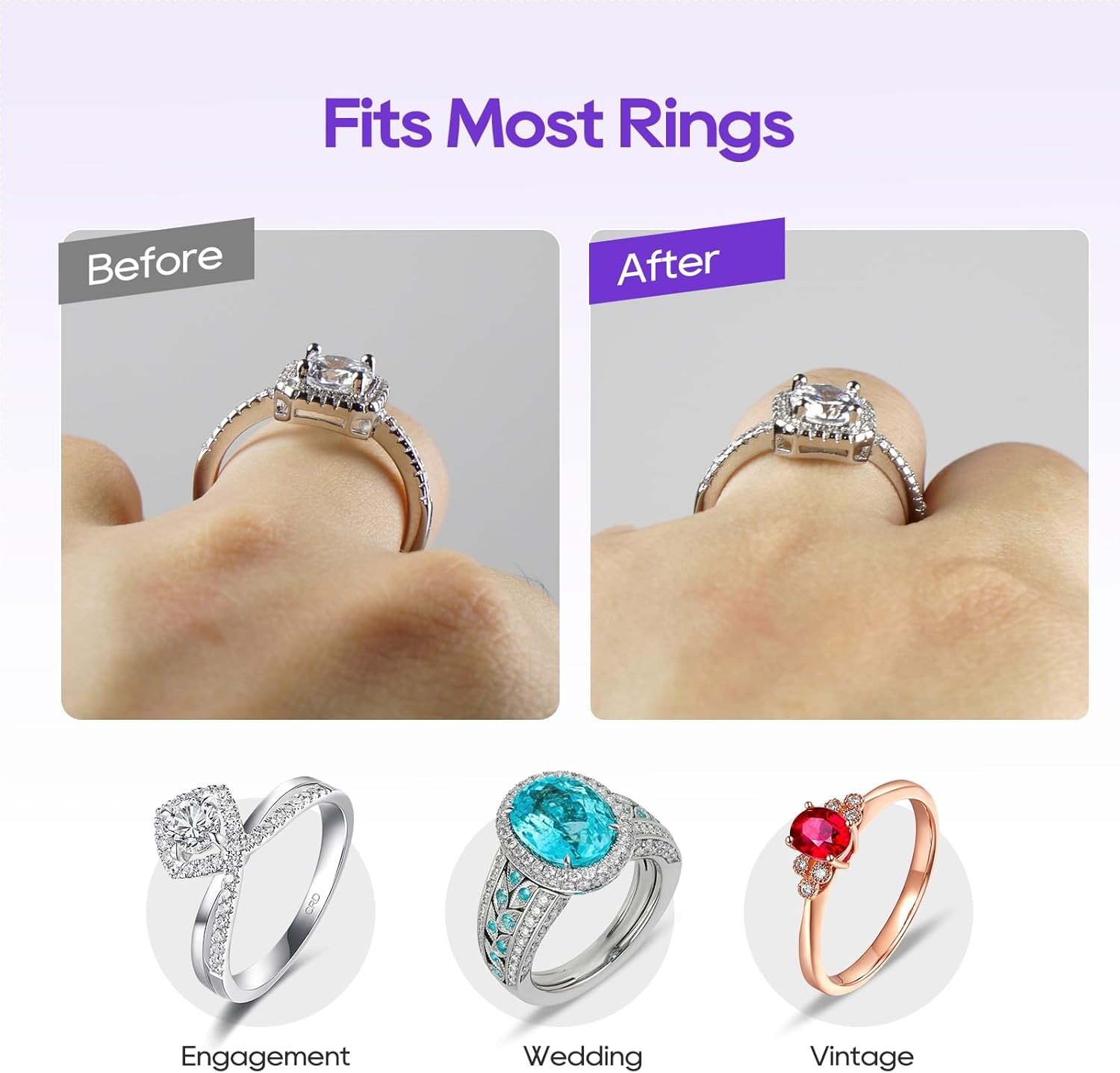 12-Pack Ring Sizer for Loose Rings, 4 Sizes Invisible Ring Size Adjuster, Spiral
