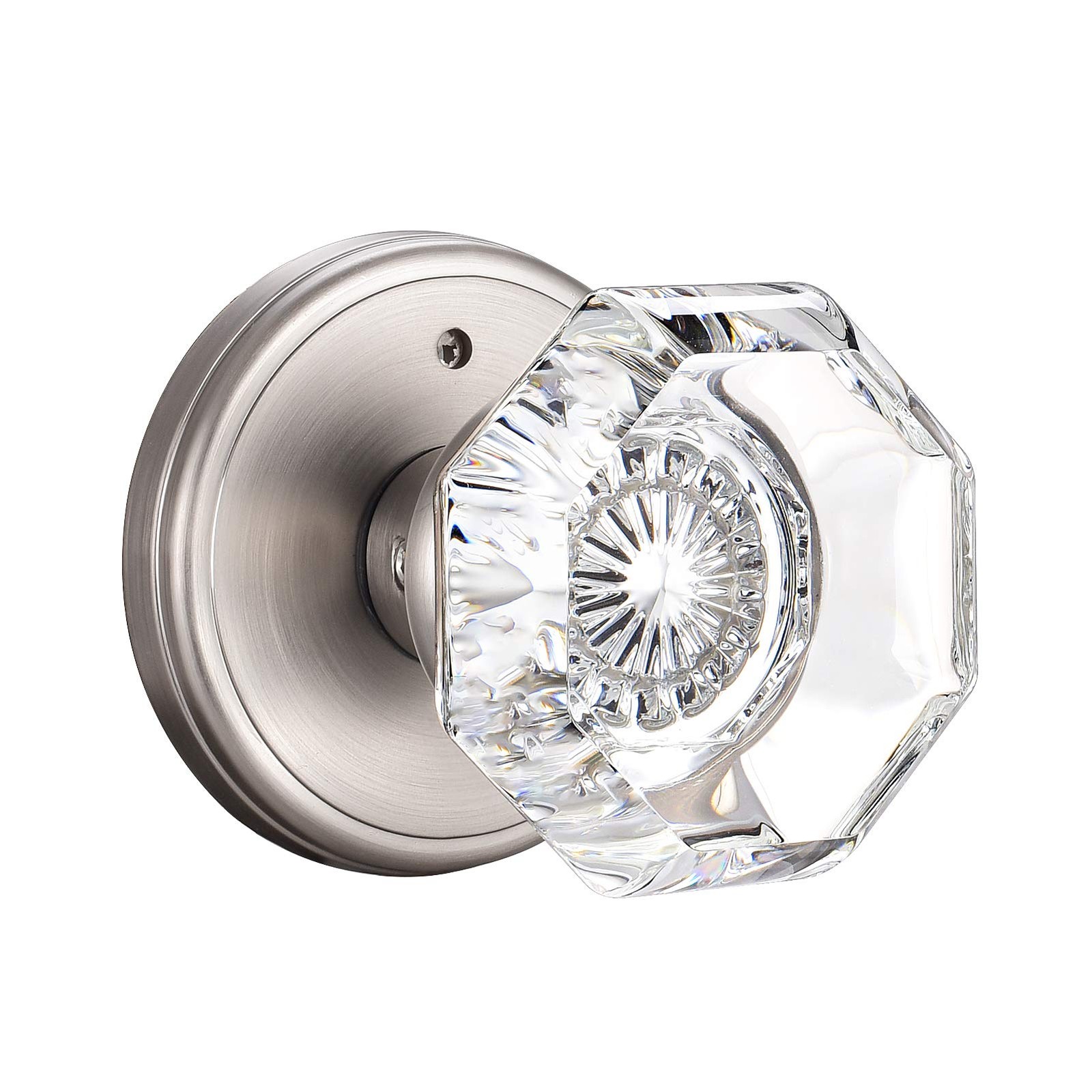 CLCTK Crystal Glass Door Knobs Interior, Modern .Privacy, Satin Nickel