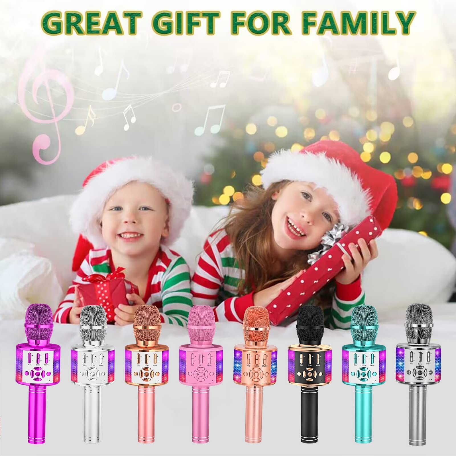 Kids Karaoke Microphone Bluetooth with LED Light Toy Gift for Children Blue