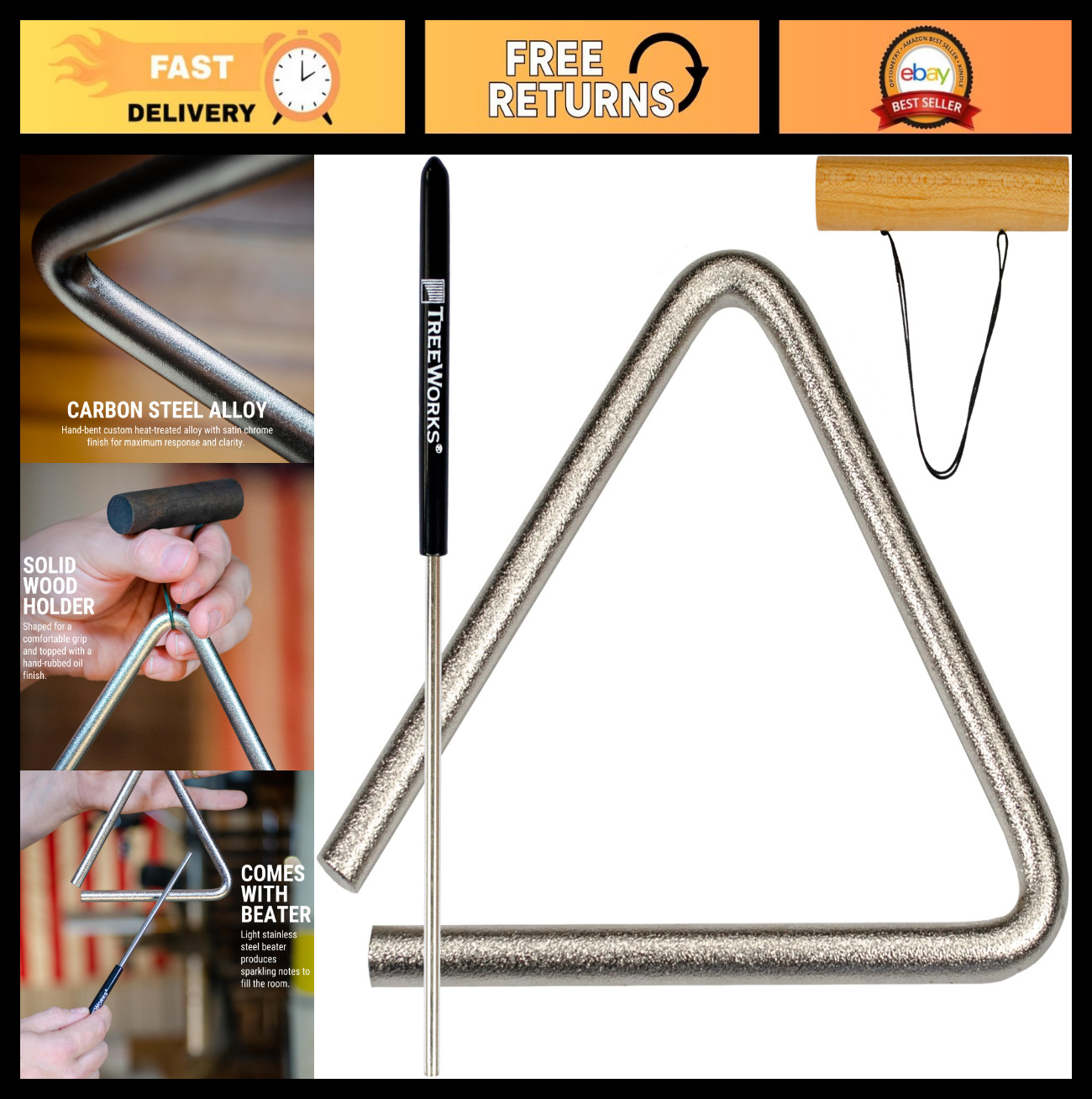 5" Triangle Percussion Chime - Professional Studio-Grade Instrument with Beater