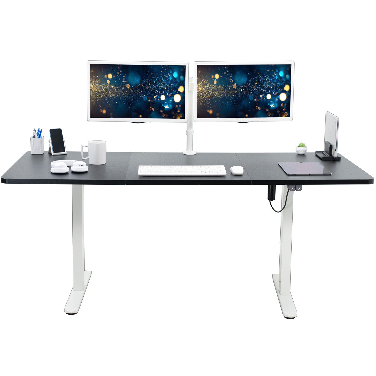 VIVO Electric 71” x 30” Stand Up Desk Workstation, Black Top, White Frame