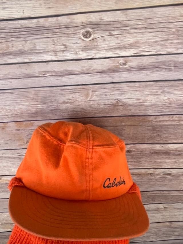 Vintage orange Cabela's hunting hat and face mask adjustable (made in the USA)