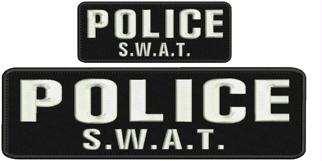 Police SWAT embroidery patch 3x10 and 2x5 hook on back white letters