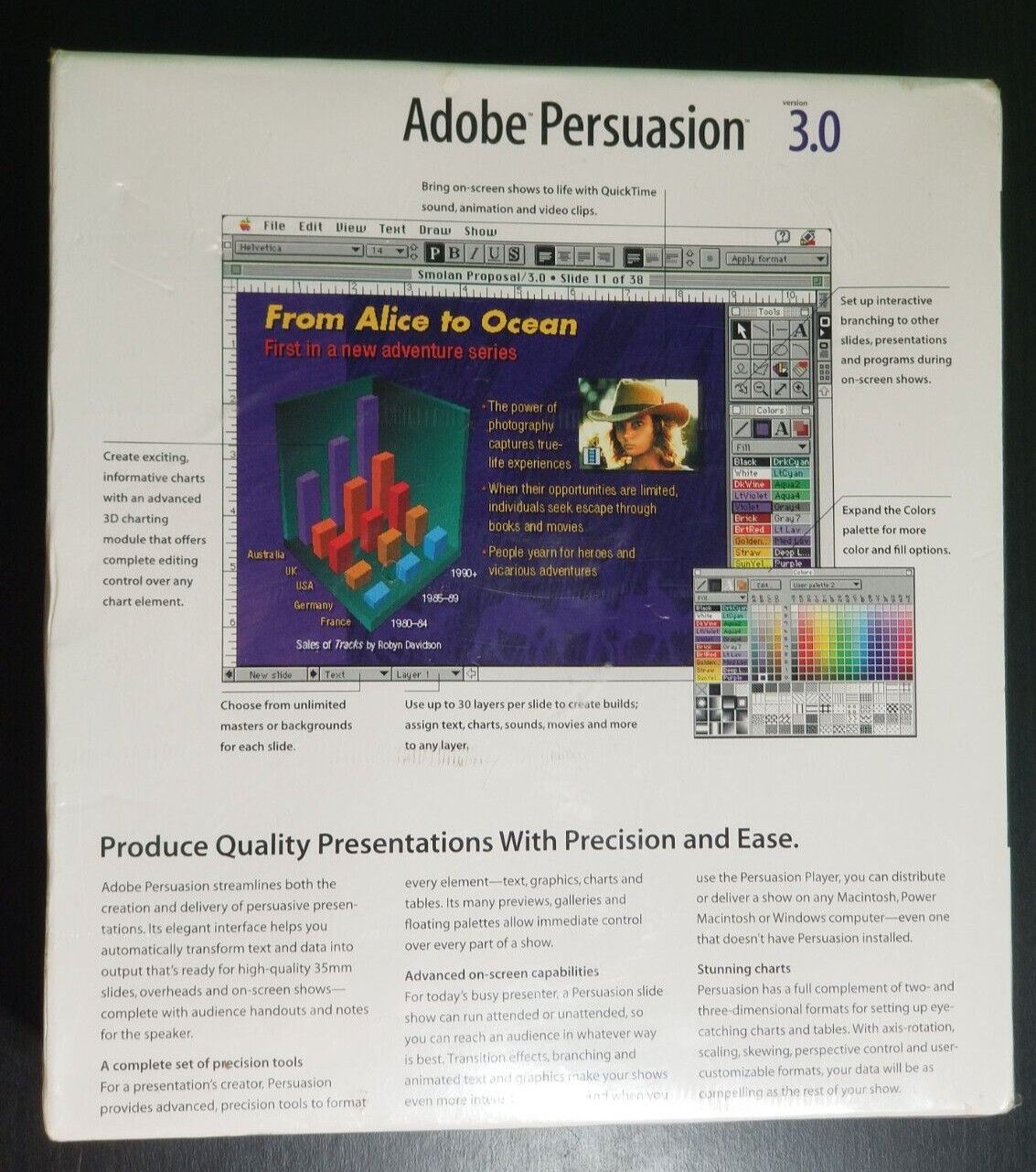 Adobe Persuasion 3.0 Vintage Macintosh 3D Charting Presentation Big Box Software