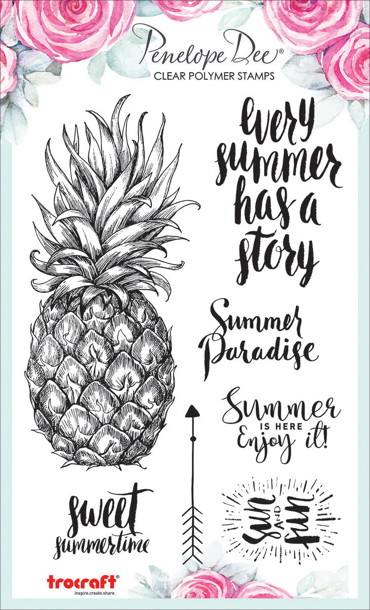 Pineapple Summer Breeze Clear Rubber Stamp Set PENELOPE DEE 4"X5.75" PD1178 New