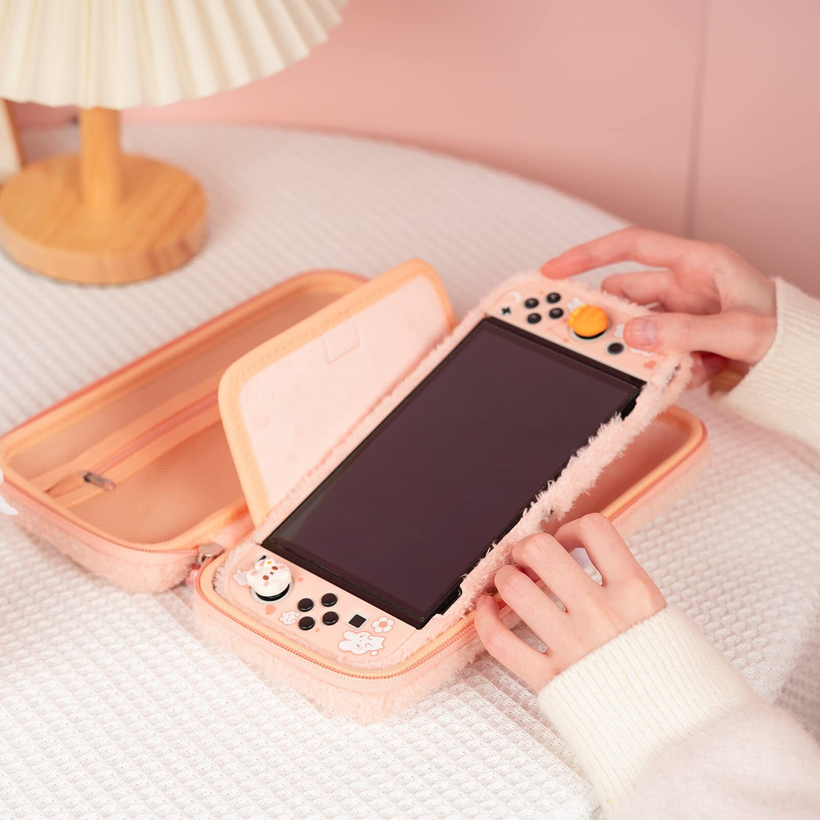 GeekShare Plush Bunny Carry Case for Nintendo Switch / Switch OLED Portable Bag