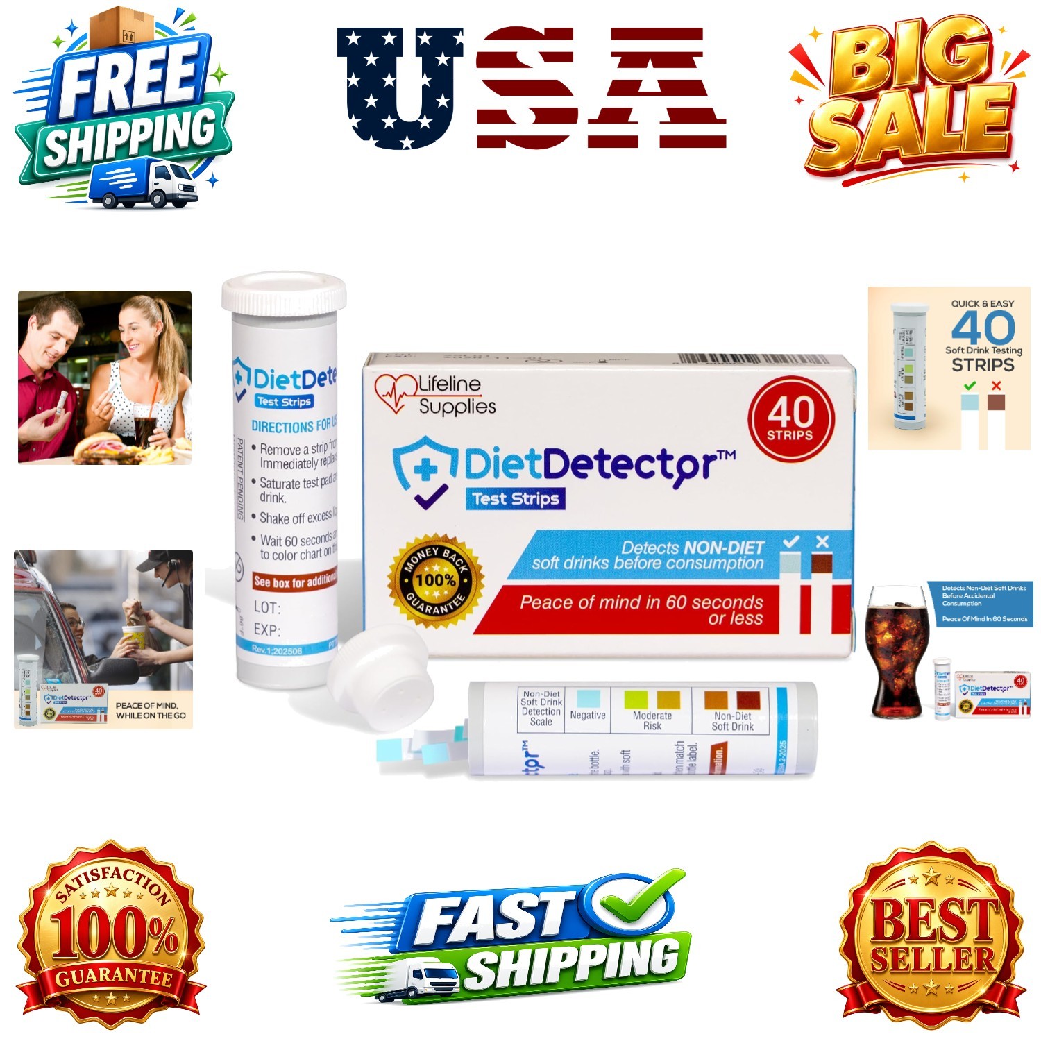 DietDetector Strips - 40 Strips - Detects Non-Diet Soft Drinks Before Acciden...