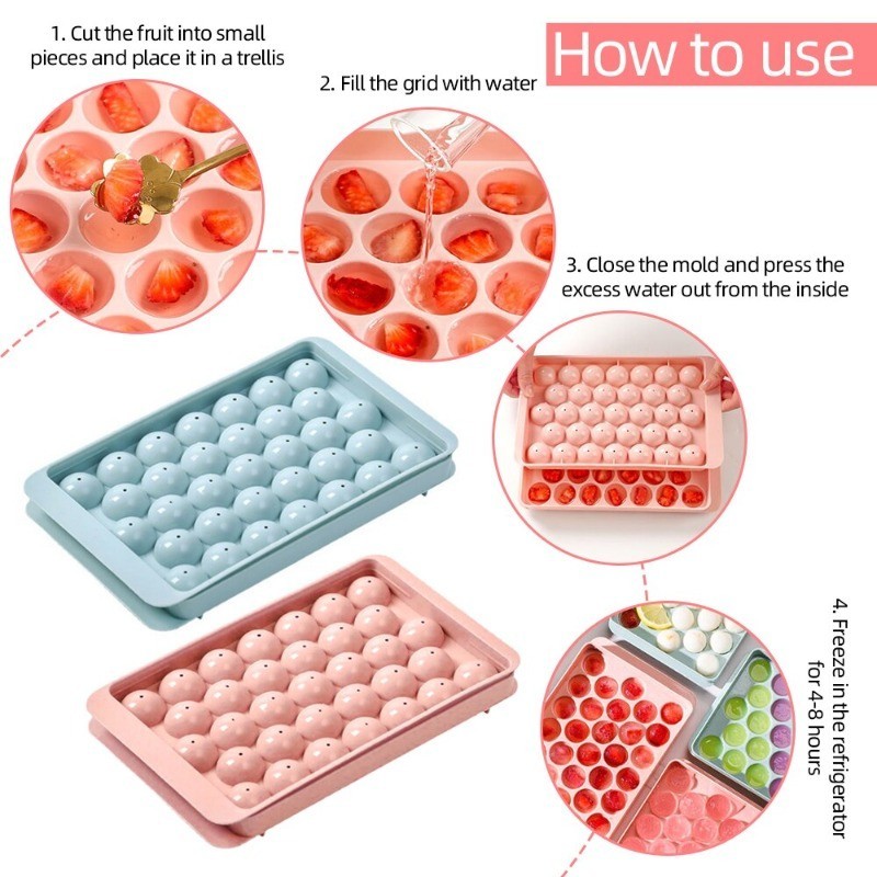 33 Grid Ice Ball Mold Tray Whiskey Popsicle Ice Cube Maker PP.