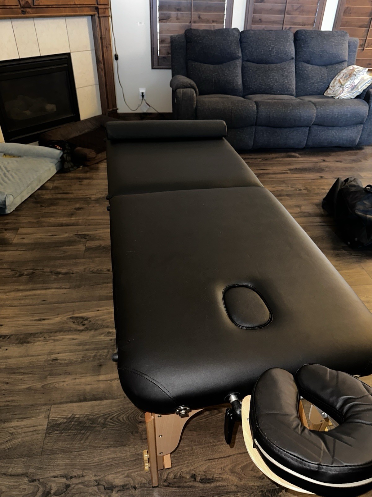 Black Portable Foldable Massage Table Wood Frame Faux Leather Face Cradle