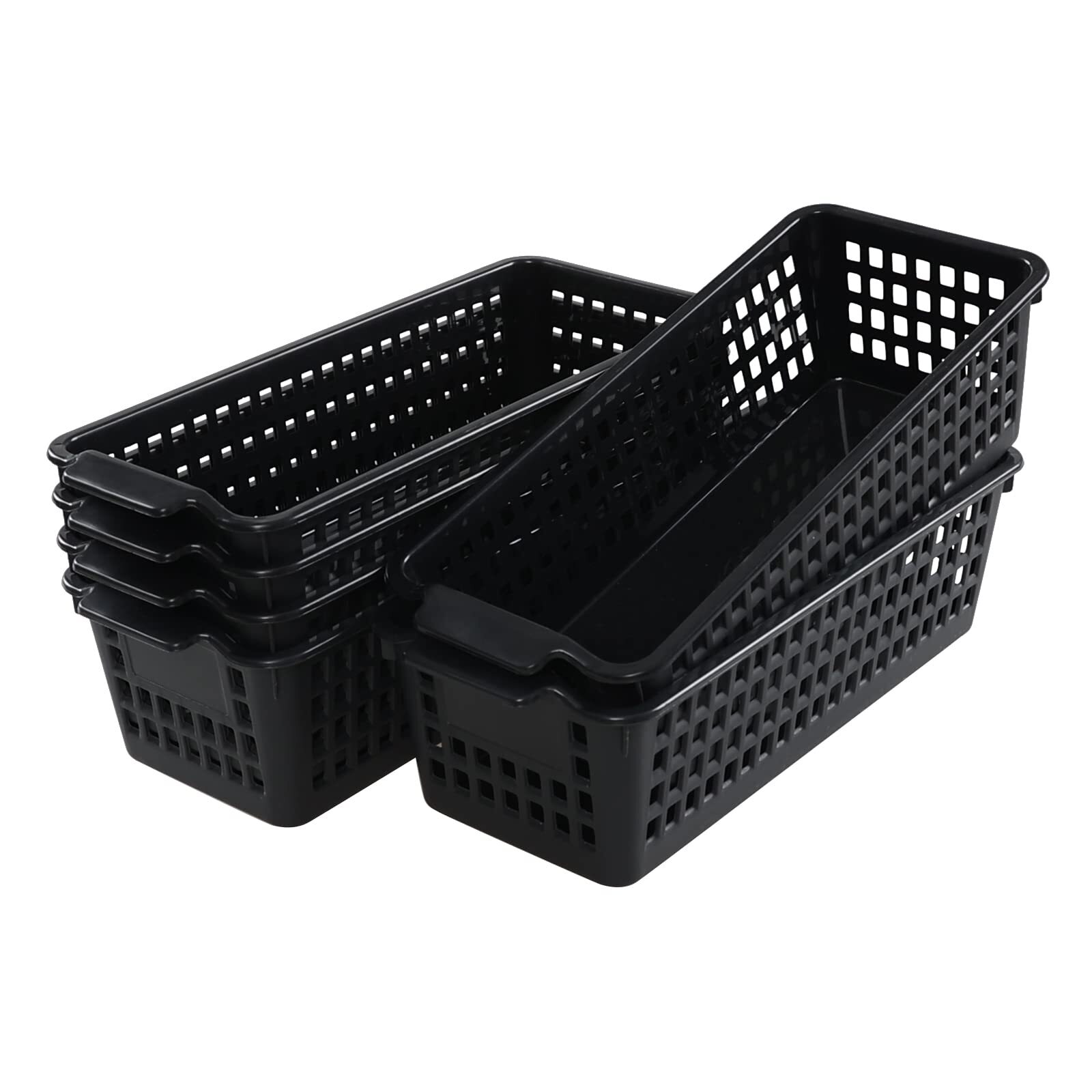 Plastic Slim Storag Basket 6 Packs Small Organizer Basket Bins Black