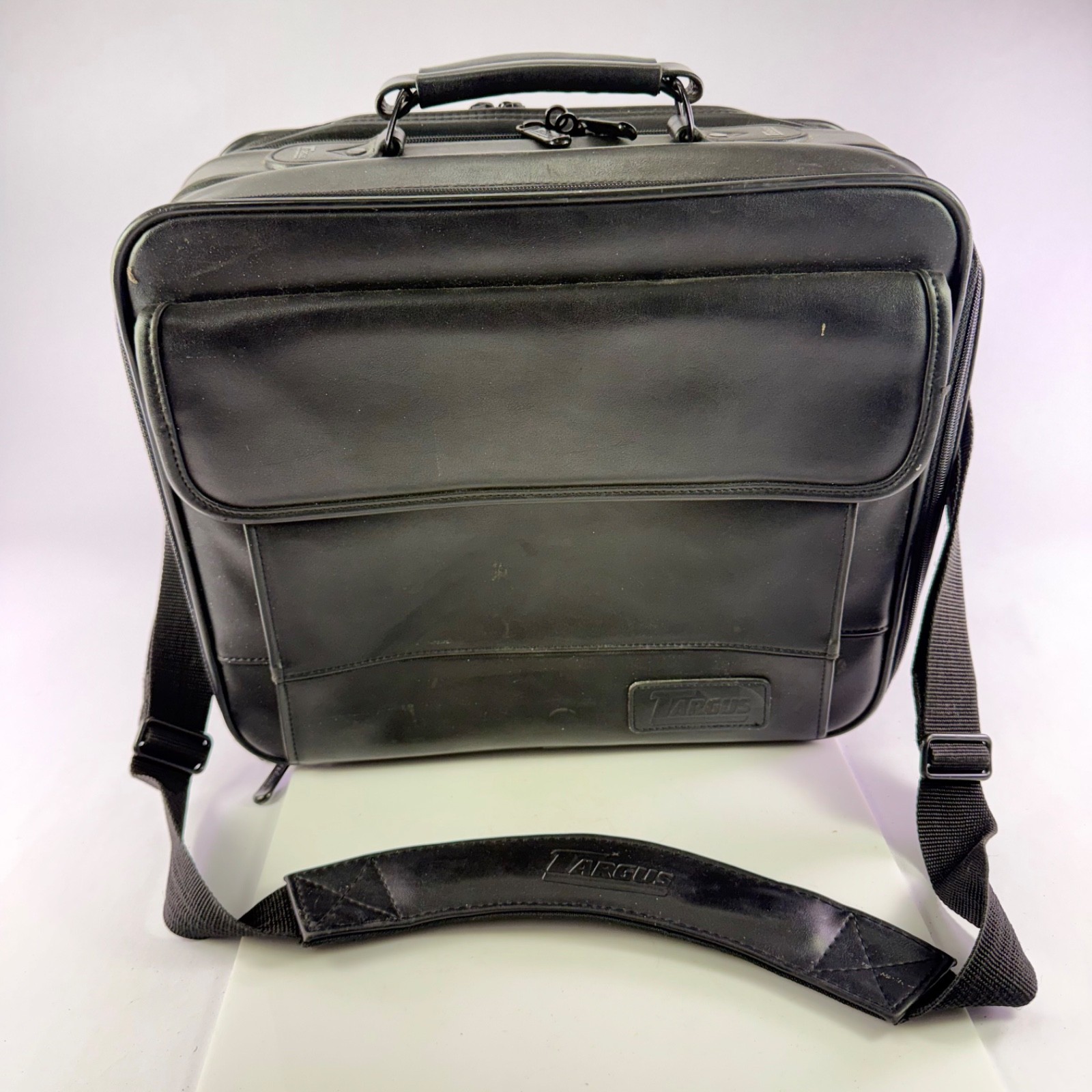 Targus Black Faux Leather Laptop Briefcase Bag Shoulder Strap 15" Multi-Compartm