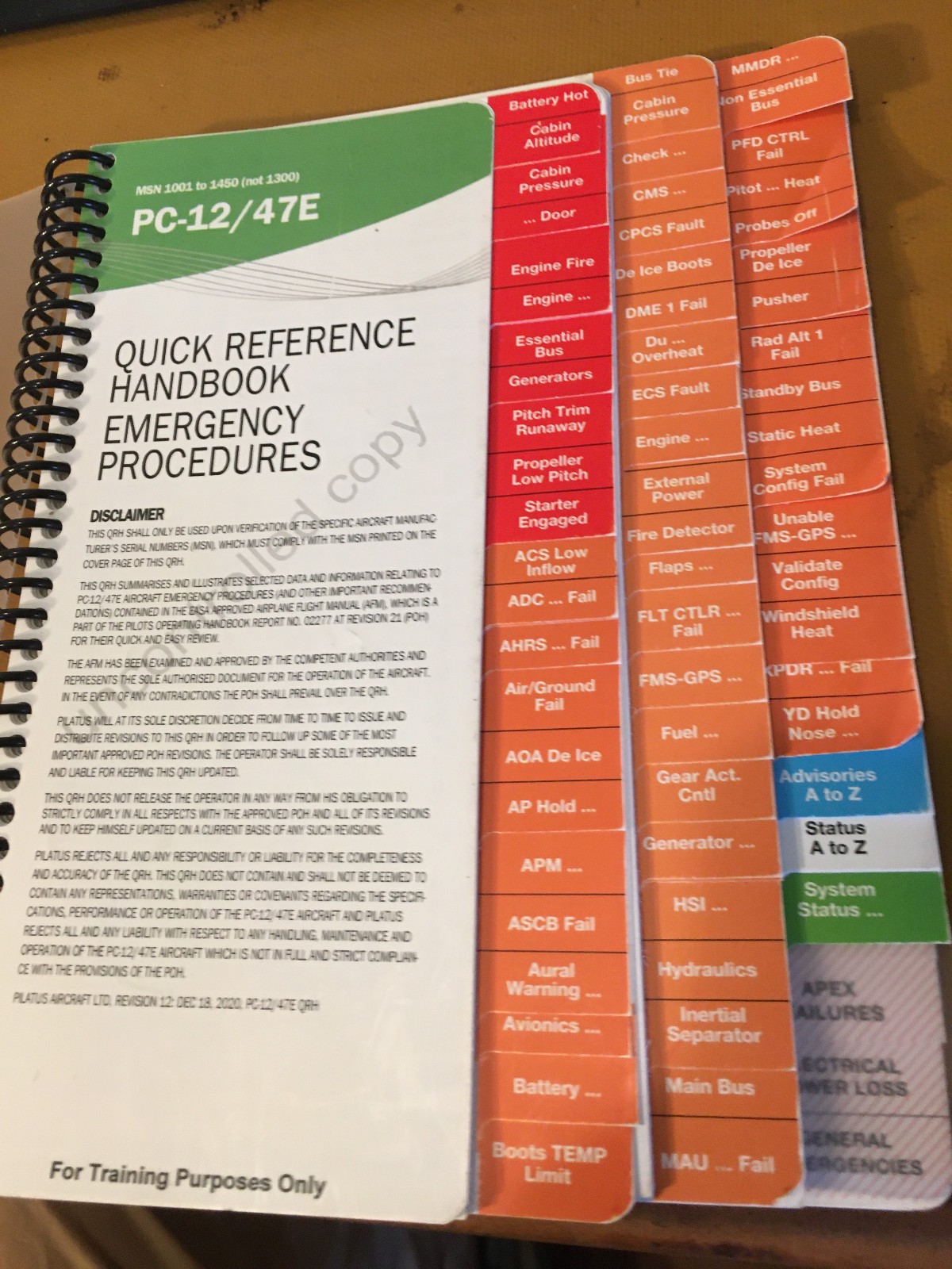 Pilatus PC-12/47E QRH Emergency Prochedures Handbook