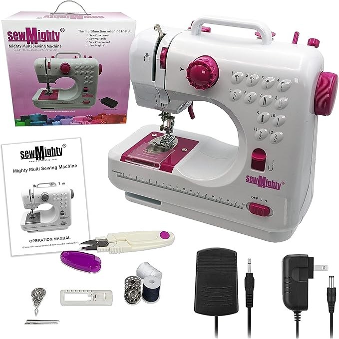 Mini Sewing Machine Portable AC Battery Powered 12 Stitch Patterns Dual Speed