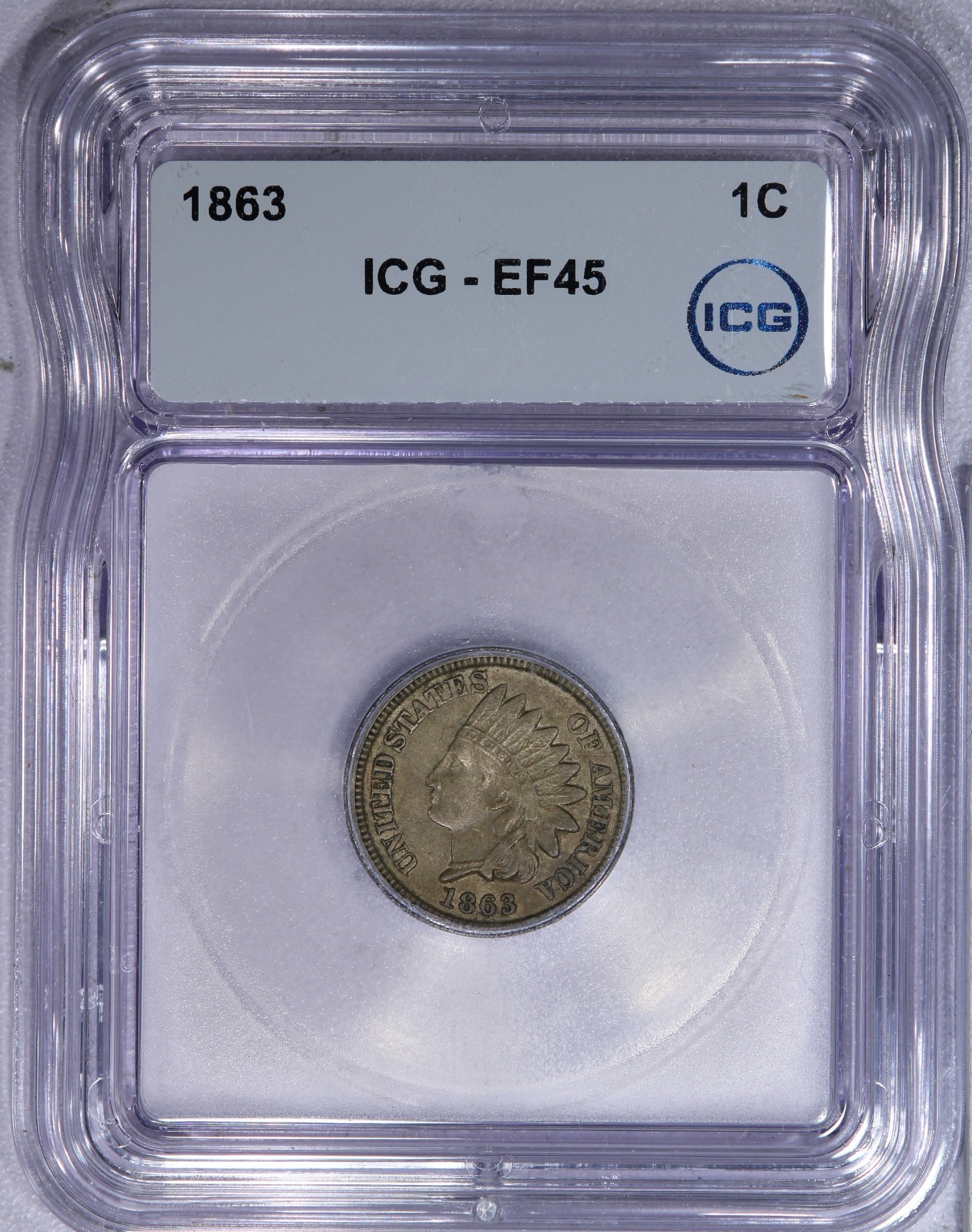 1863 Indian Cent 1C ICG EF45 XF45