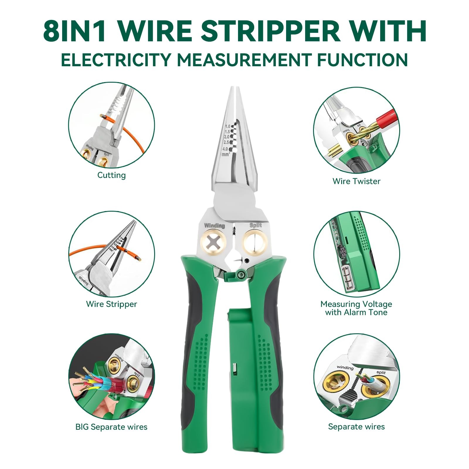 8 In 1 Wire Stripper With Voltage Tester, Multi-Function Electric Wire Stripp...