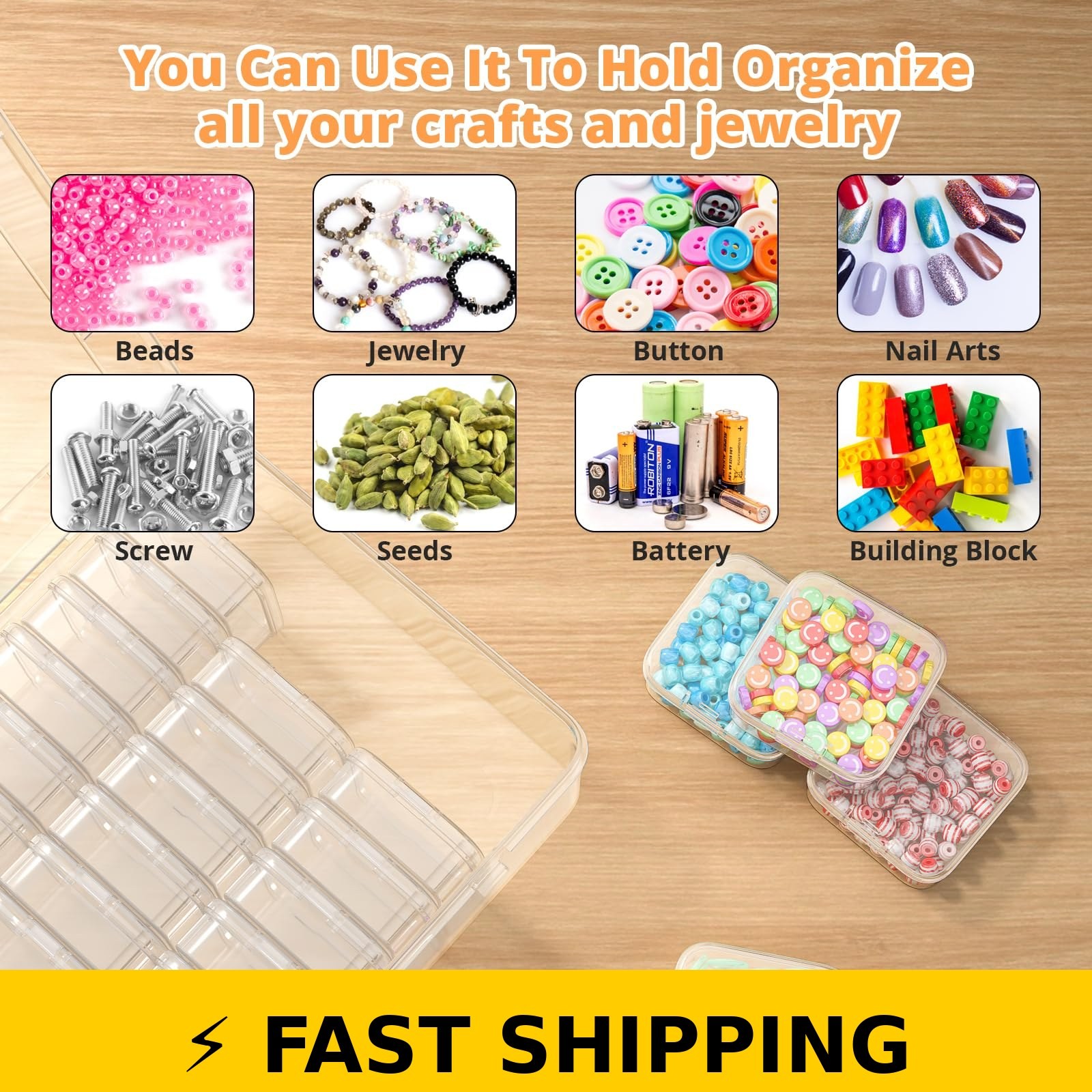 Mathtoxyz Bead Organizer Box with 30 Small Clear Storage Containers