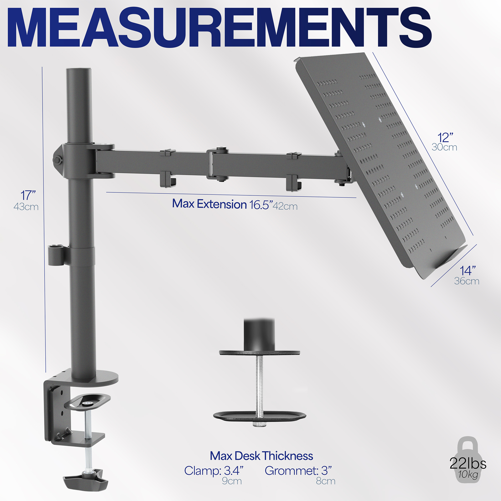 VIVO Black Single Laptop Notebook Desk Mount, Fully Adjustable Extension Clamp